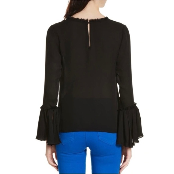 NWT L'AGENCE Silk Georgette Chiffon Ruffle Trim Flutter Long Bell Sleeve Top S - Picture 7 of 11